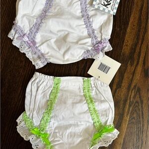 Kids White Bloomers with Purple and Green Accents